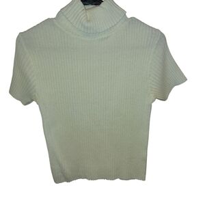 Basic Editions Ivory Ribbed Turtleneck Crop Top